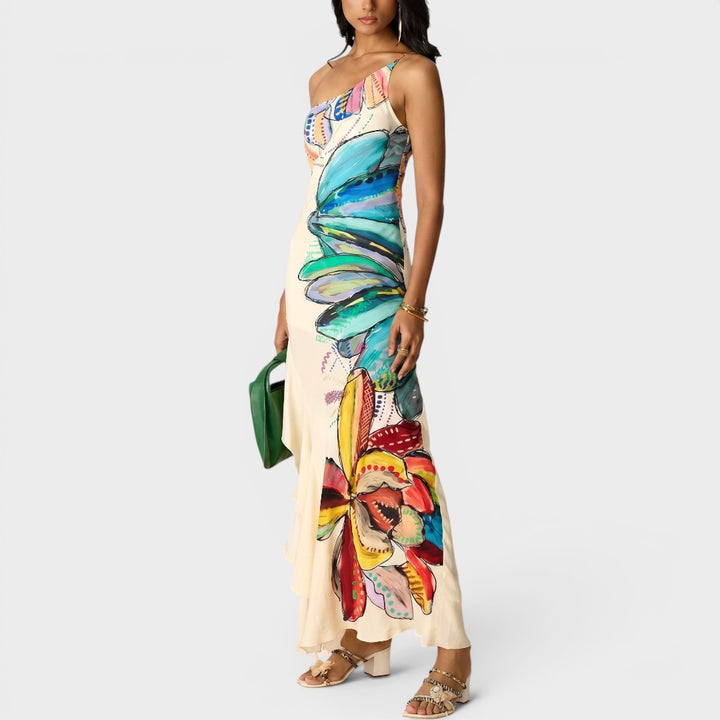 Valencia | One-Shoulder Artistic Ruffle Maxi Dress