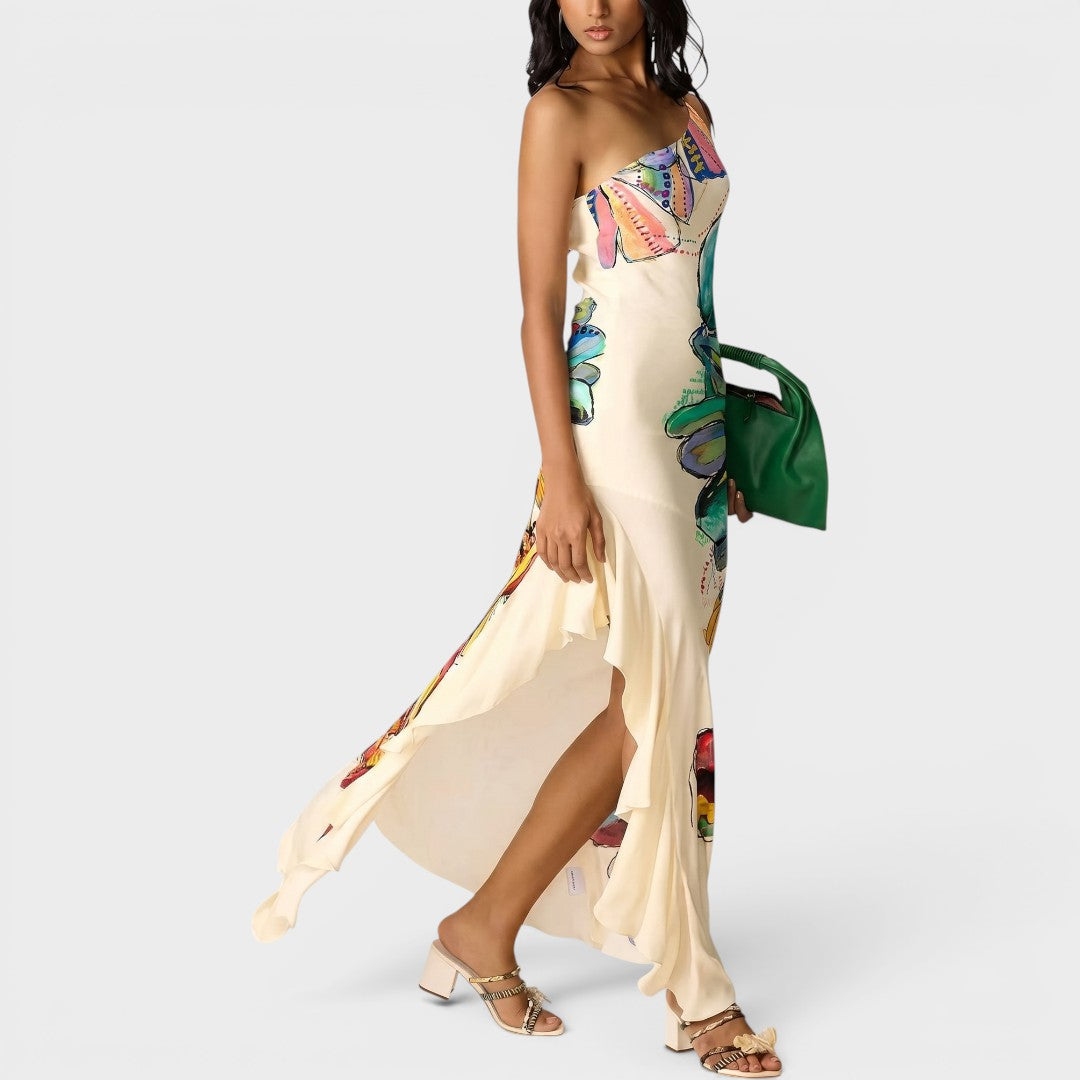 Valencia | One-Shoulder Artistic Ruffle Maxi Dress