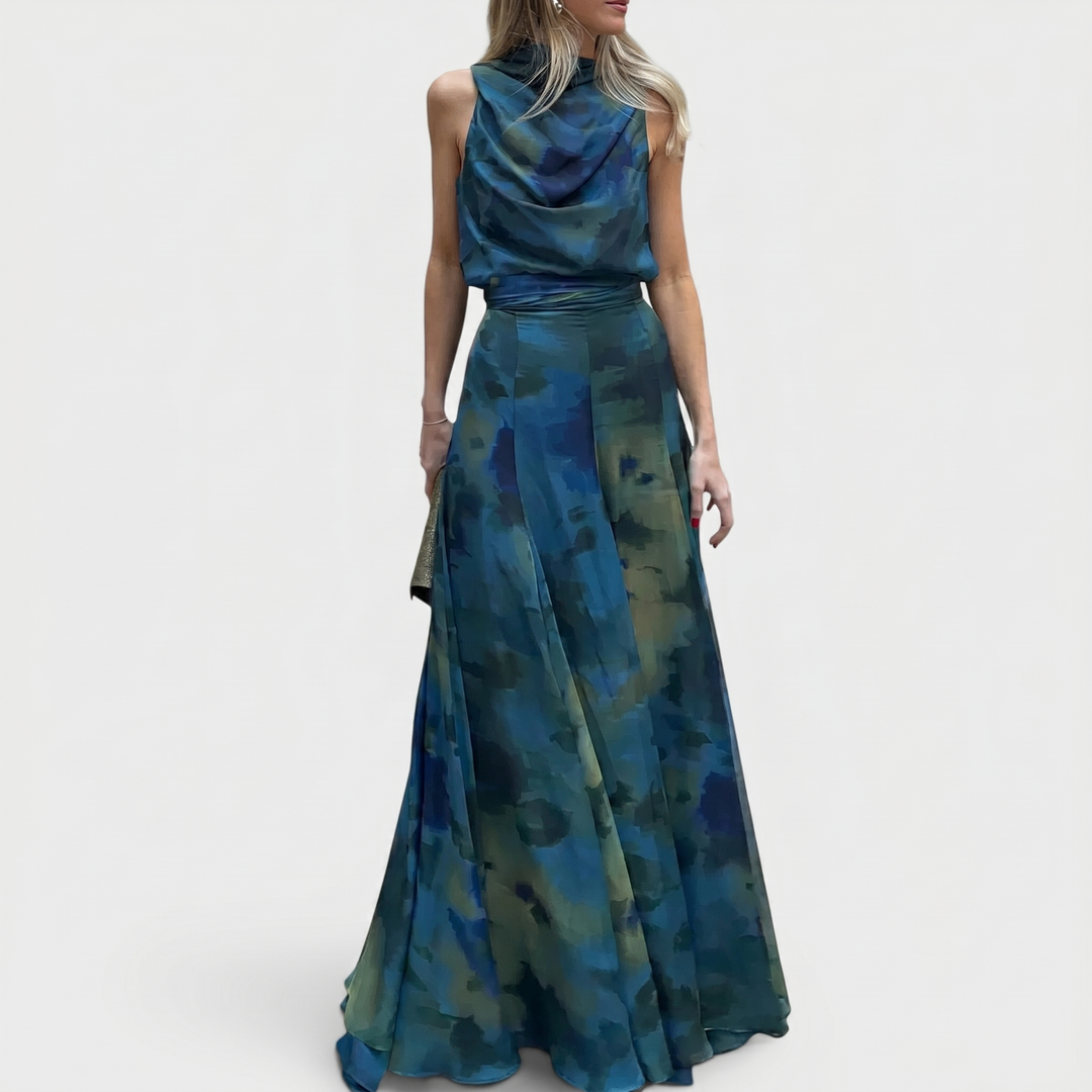 Marina | Watercolor Drape Neck Maxi Dress