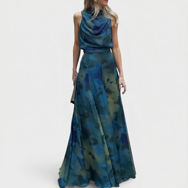 Marina | Watercolor Drape Neck Maxi Dress