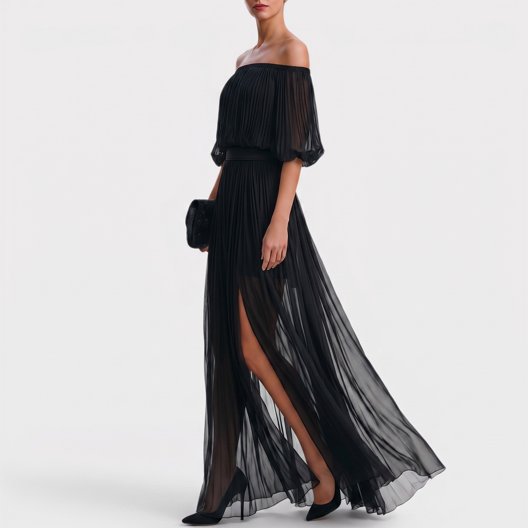 Noir | Off-Shoulder Pleated Maxi Dress