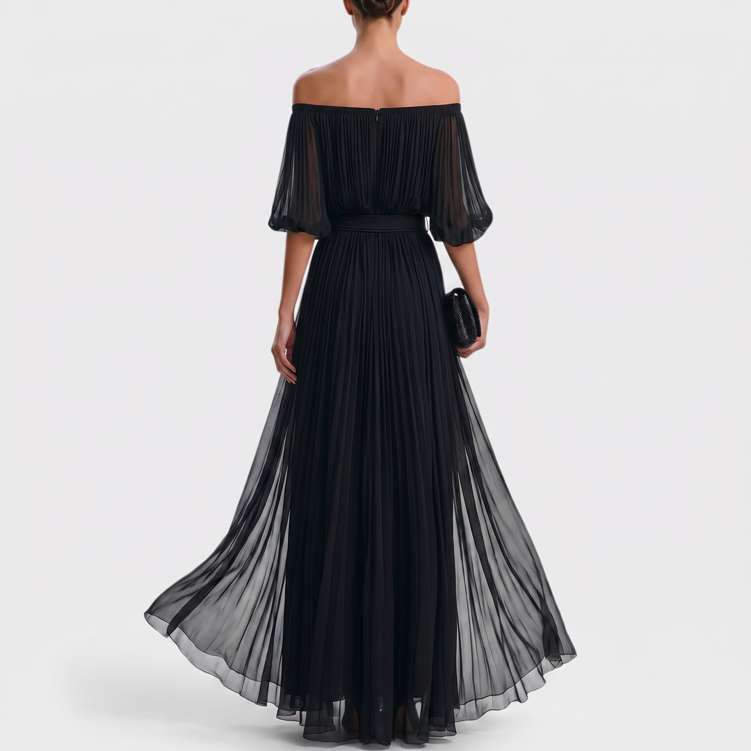 Noir | Off-Shoulder Pleated Maxi Dress