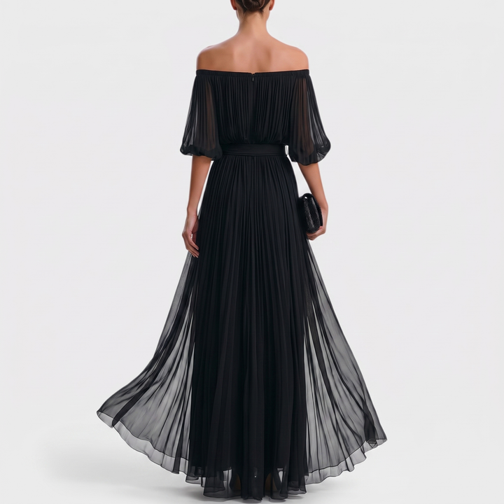 Noir | Off-Shoulder Pleated Maxi Dress