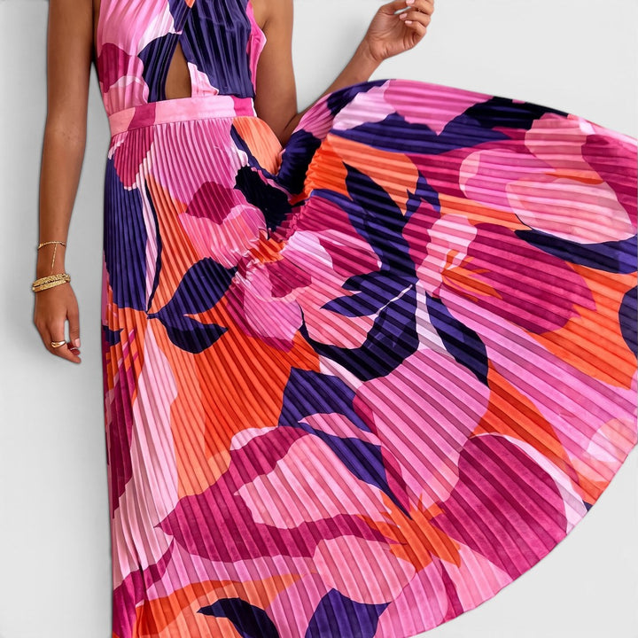 Valentina | Pleated Floral Halter Maxi Dress