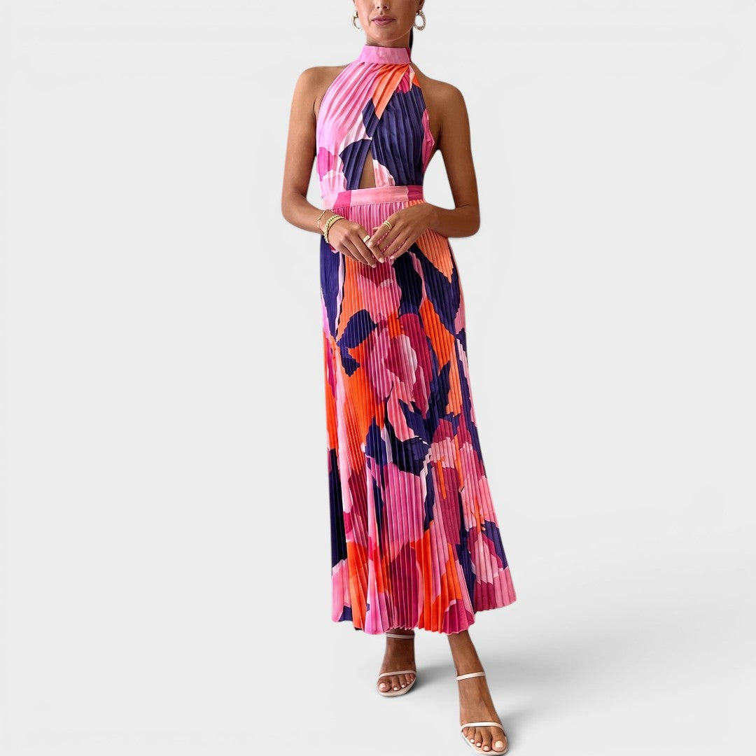 Valentina | Pleated Floral Halter Maxi Dress
