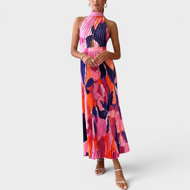 Valentina | Pleated Floral Halter Maxi Dress