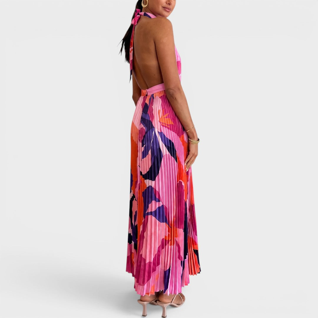 Valentina | Pleated Floral Halter Maxi Dress