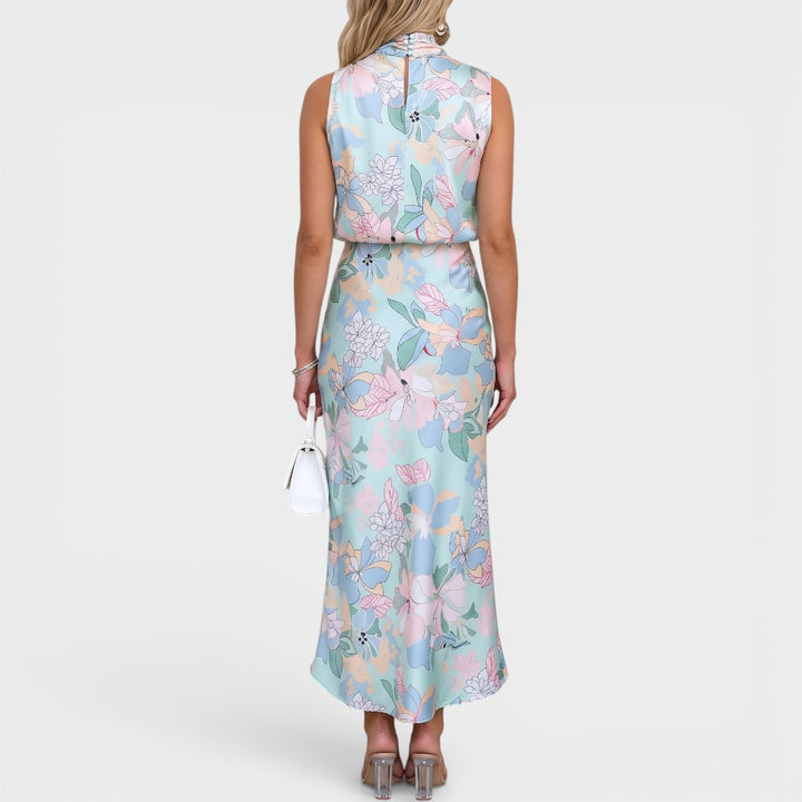 Celeste | Pastel Floral Mock Neck Maxi Dress