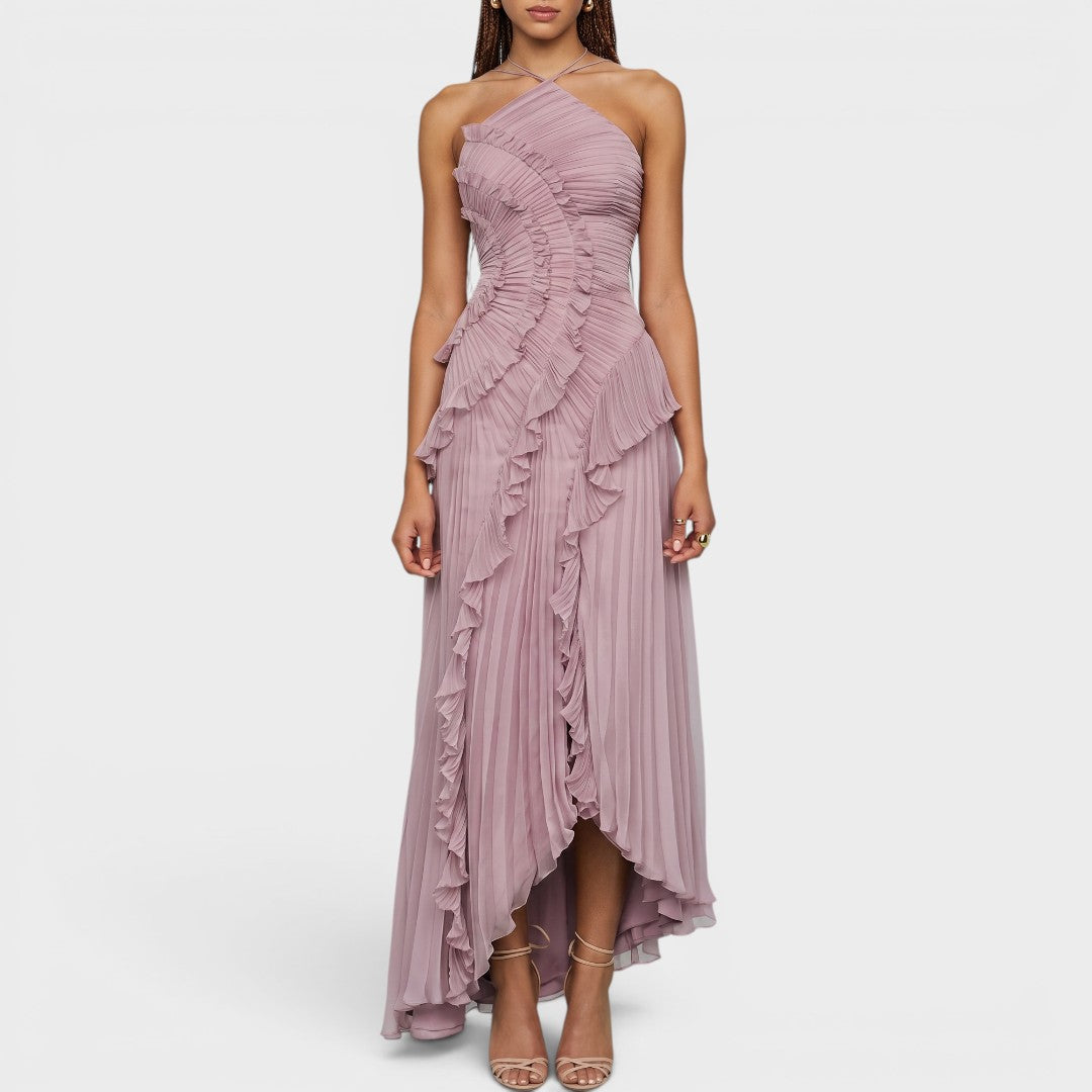 Rosalie | Pleated Ruffle Evening Maxi Dress