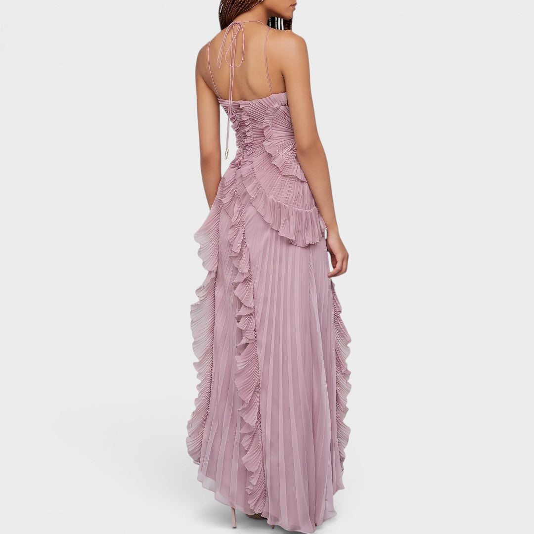 Rosalie | Pleated Ruffle Evening Maxi Dress