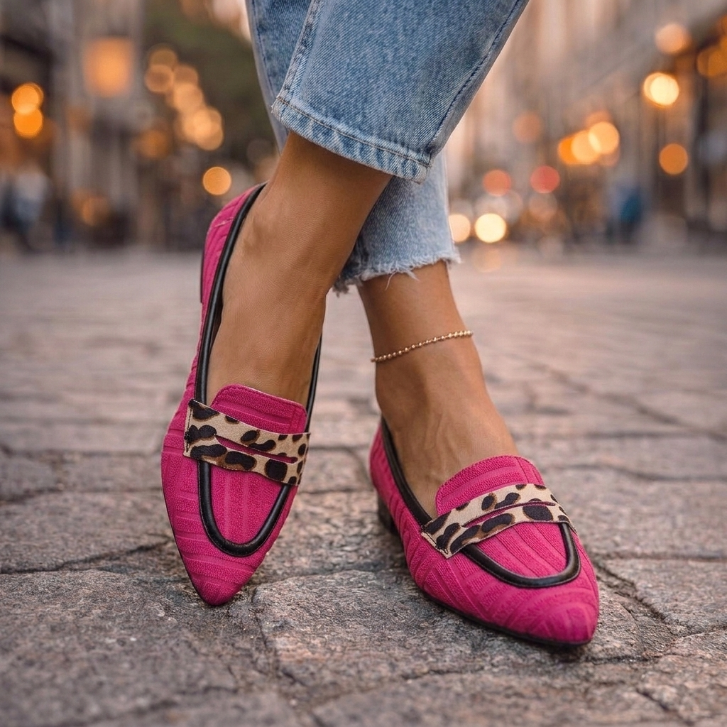Fiorella Leopard-Trim Slip-On Loafers - Rose Red