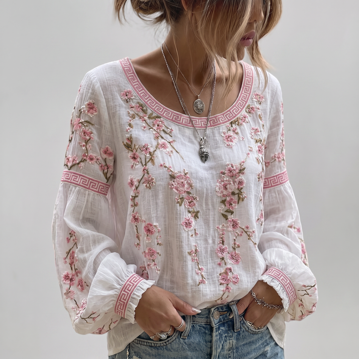 Rosalie | Embroidered Floral Peasant Blouse