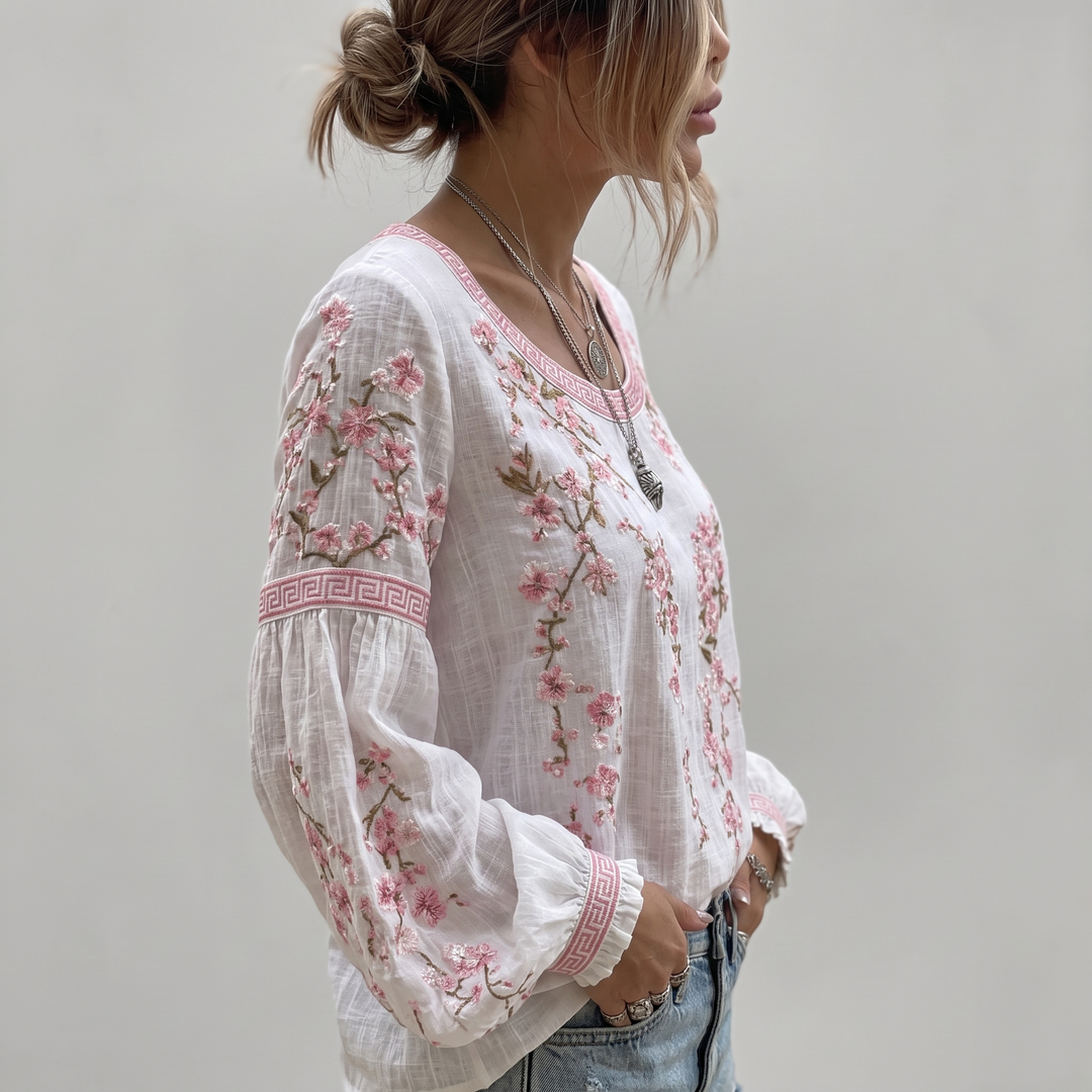 Rosalie | Embroidered Floral Peasant Blouse