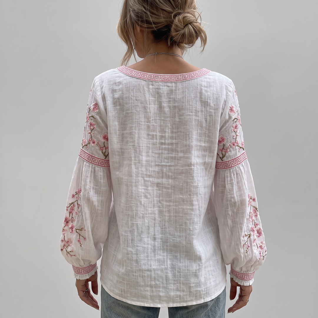 Rosalie | Embroidered Floral Peasant Blouse