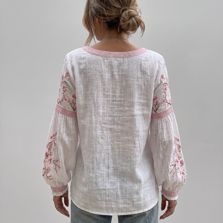 Rosalie | Embroidered Floral Peasant Blouse