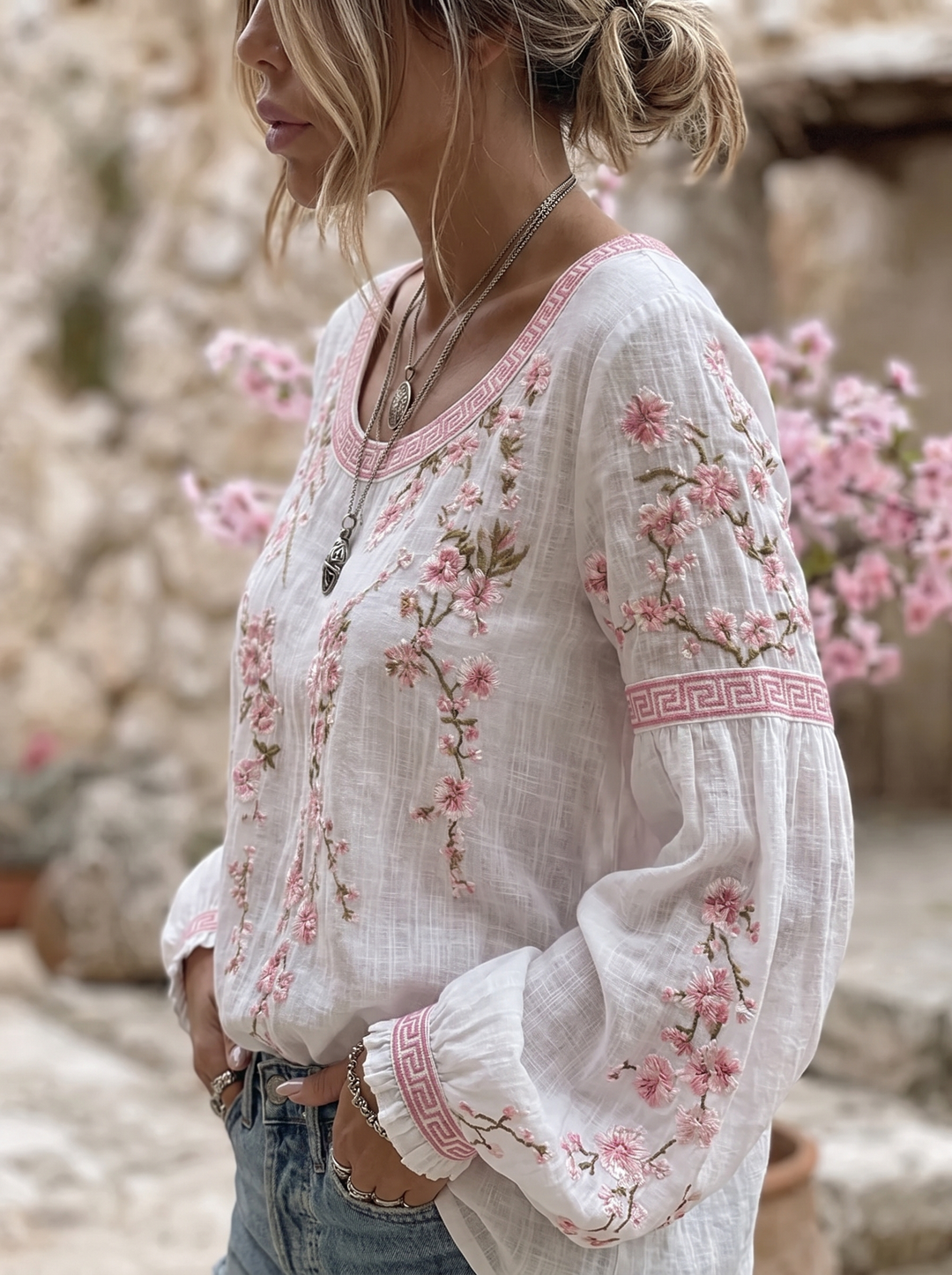 Rosalie | Embroidered Floral Peasant Blouse