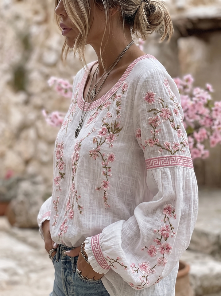Rosalie | Embroidered Floral Peasant Blouse