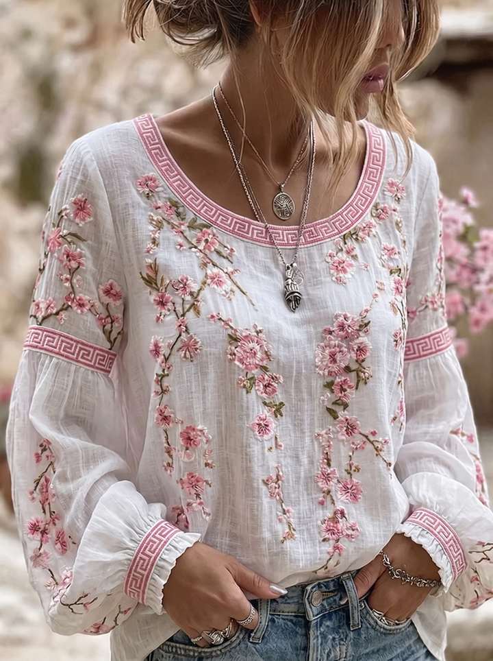 Rosalie | Embroidered Floral Peasant Blouse