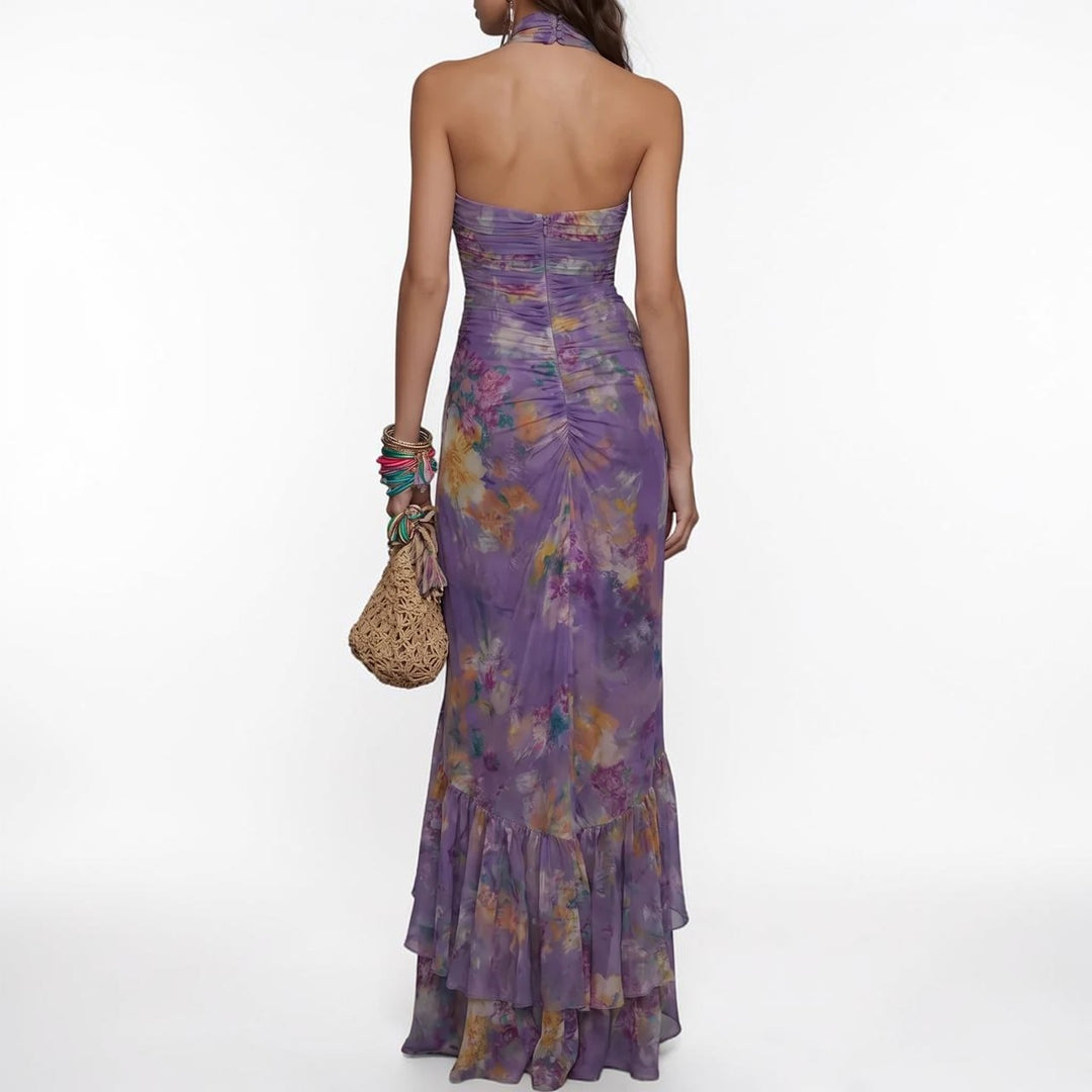 Lavande | Romantic Watercolor Ruffle Maxi Dress