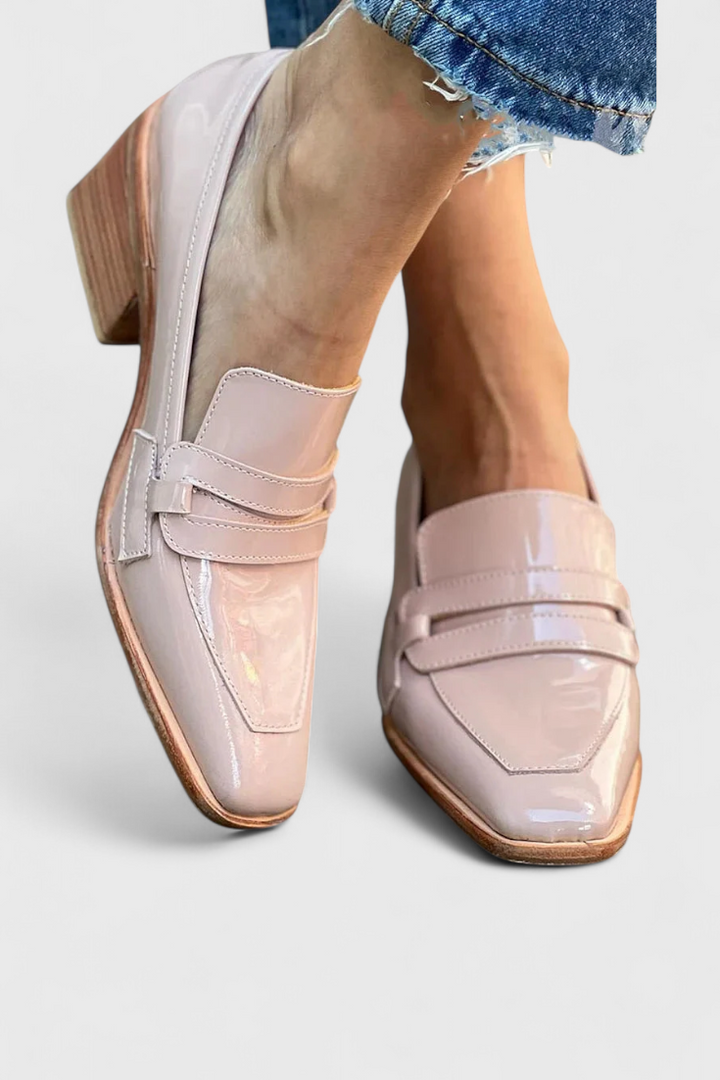 Pink Patent Leather Shoes Sasha with Square Toes and High Heels