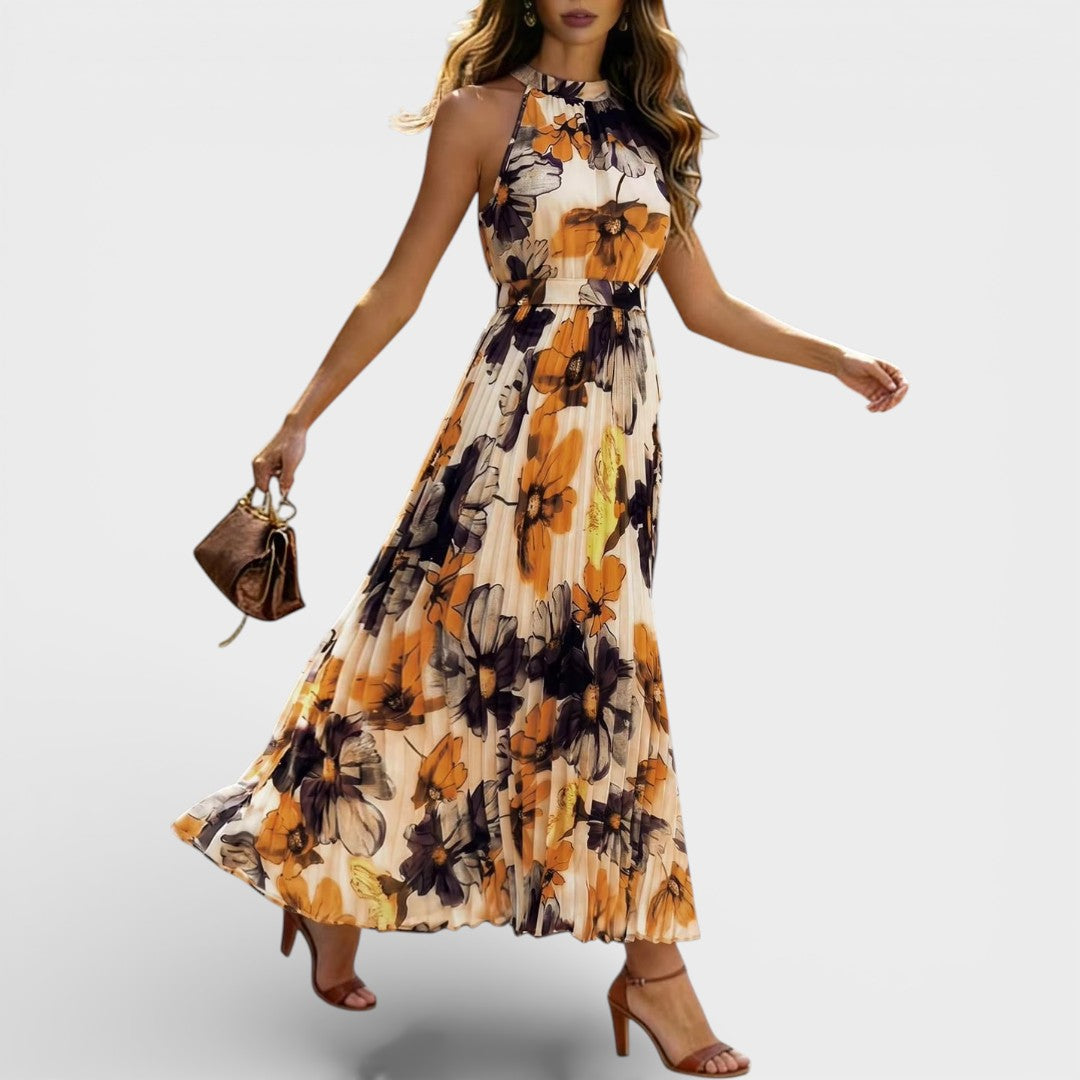 Amber | Floral Pleated Midi Dress