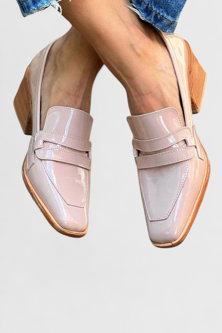 Pink Patent Leather Shoes Sasha with Square Toes and High Heels