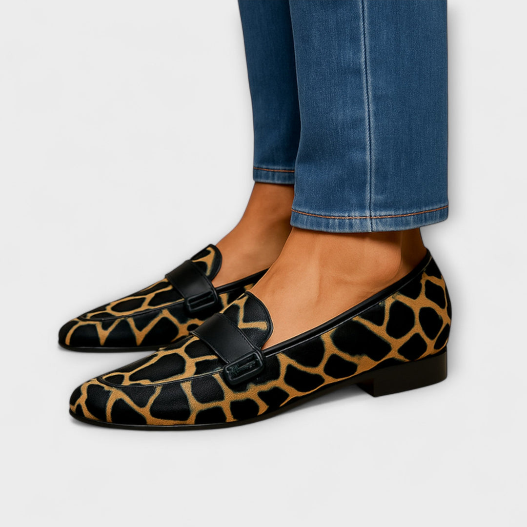 Wale Moccasins with Leopard Print and Decorative Strap
