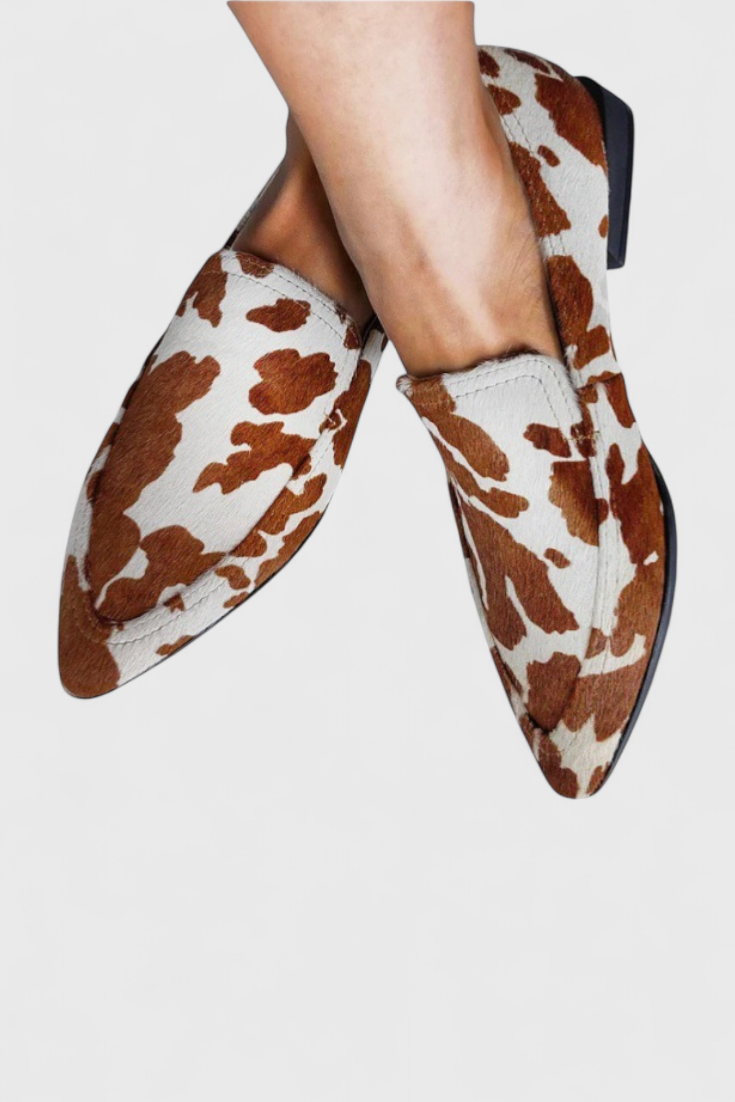 Leather Moccasins Greece with Low Heel and Pointed Toe