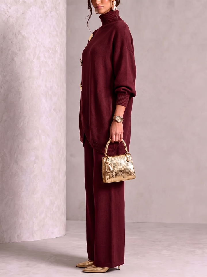 Adele | Burgundy Asymmetrical Knit Set