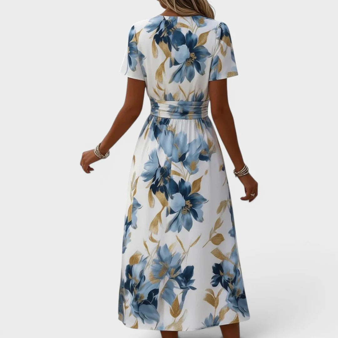 Roselyn | Floral Wrap Waist Midi Dress