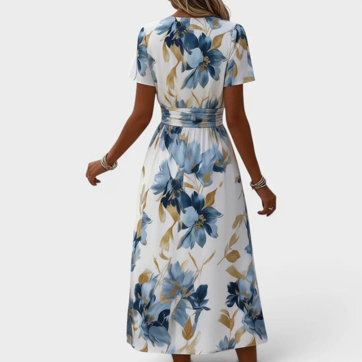Roselyn | Floral Wrap Waist Midi Dress