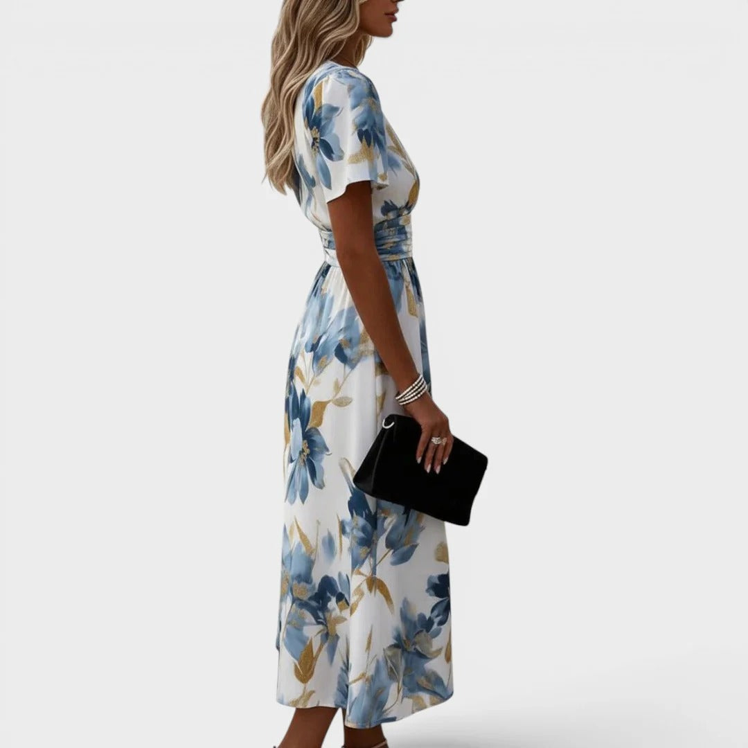 Roselyn | Floral Wrap Waist Midi Dress