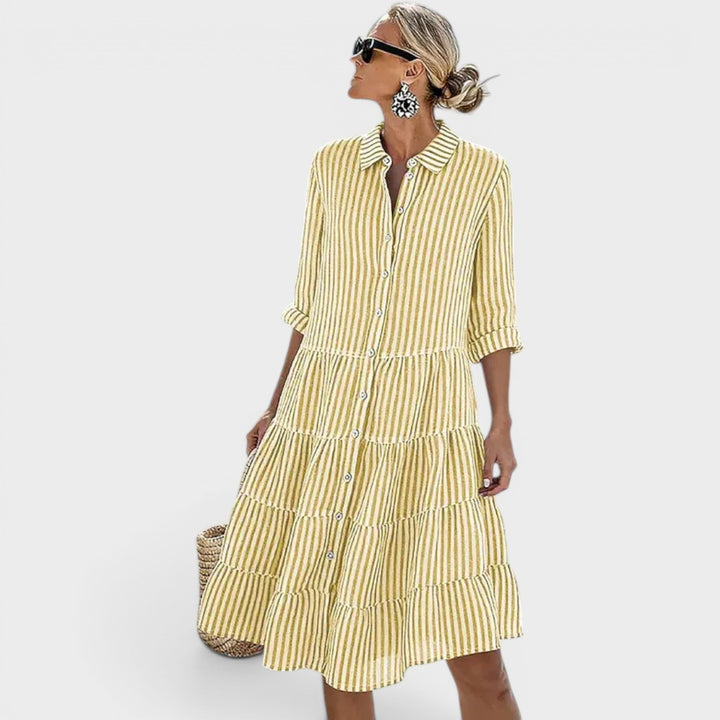 Samantha | Striped Tiered Shirt Dress