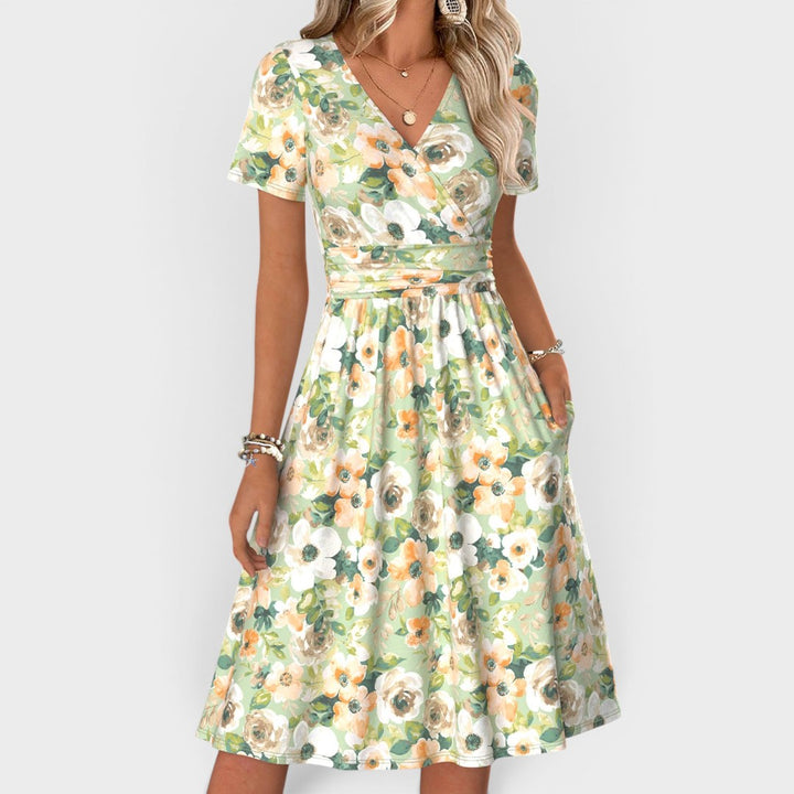 Camille | Floral Wrap Waist Midi Dress