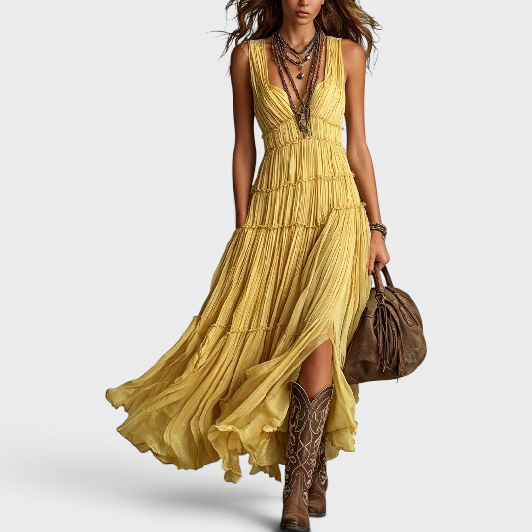 Jessica | Effortless Bohemian Green Flow Maxi Dress