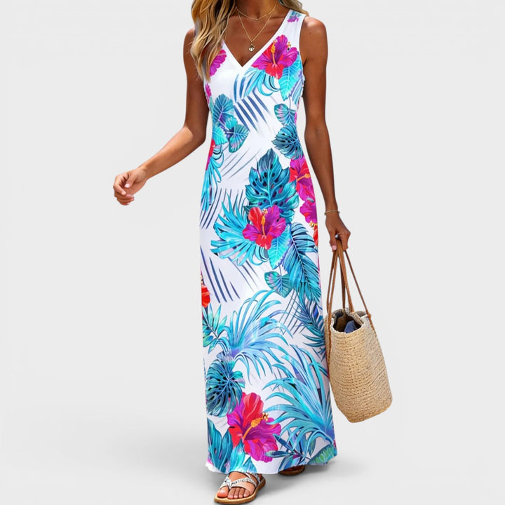 Ariana | Tropical Paradise Sleeveless Resort Maxi Dress