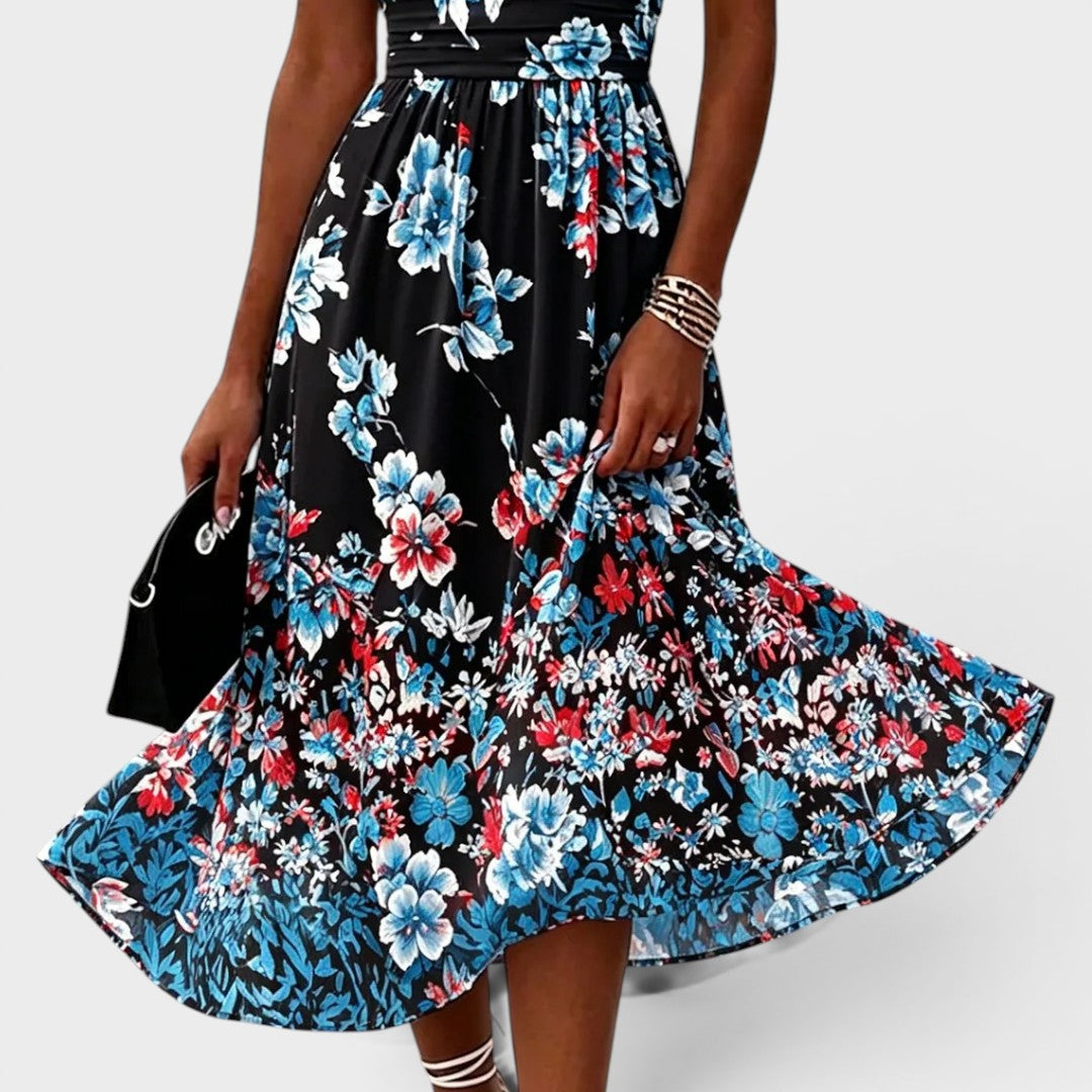 Adeline | Floral Wrap Waist Midi Dress