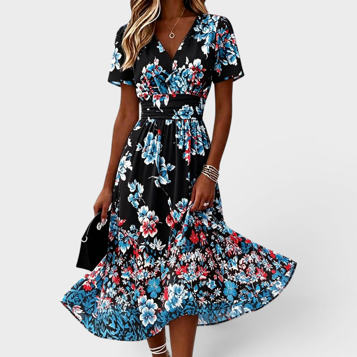 Adeline | Floral Wrap Waist Midi Dress