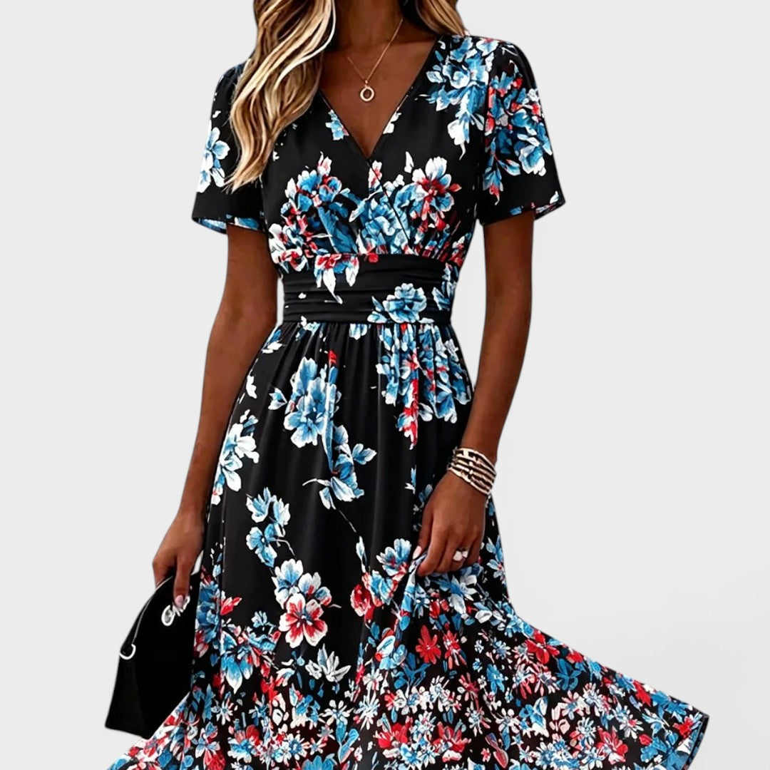 Adeline | Floral Wrap Waist Midi Dress