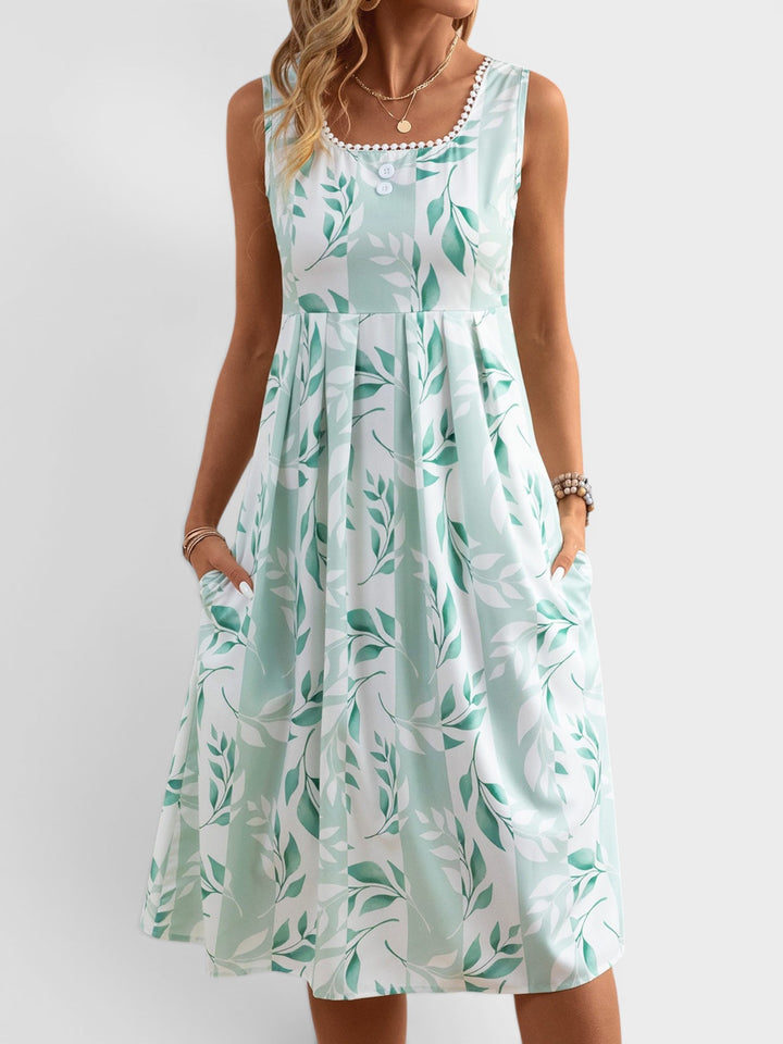 Vivien | Botanical Sleeveless Pocket Midi Dress