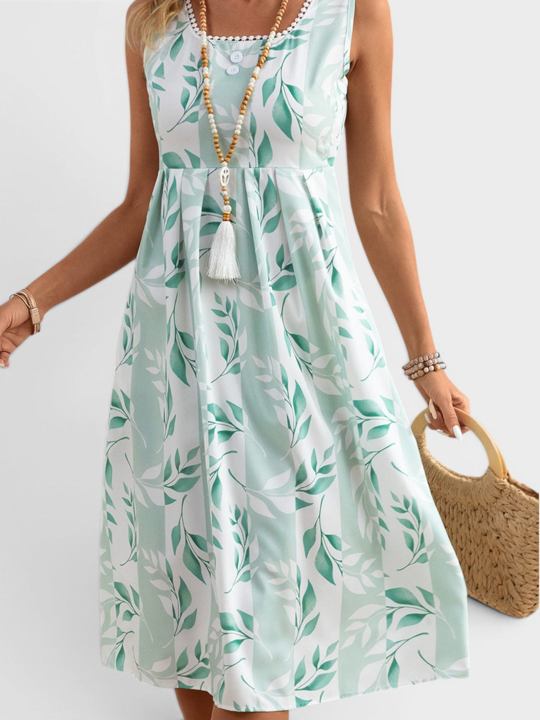 Vivien | Botanical Sleeveless Pocket Midi Dress