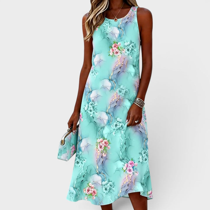 Aurelia | Watercolor Floral Sleeveless Midi Dress