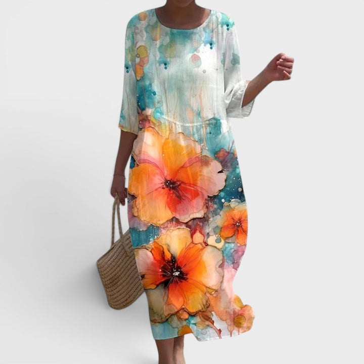 Marisol | Watercolor Floral Relaxed Midi Dress