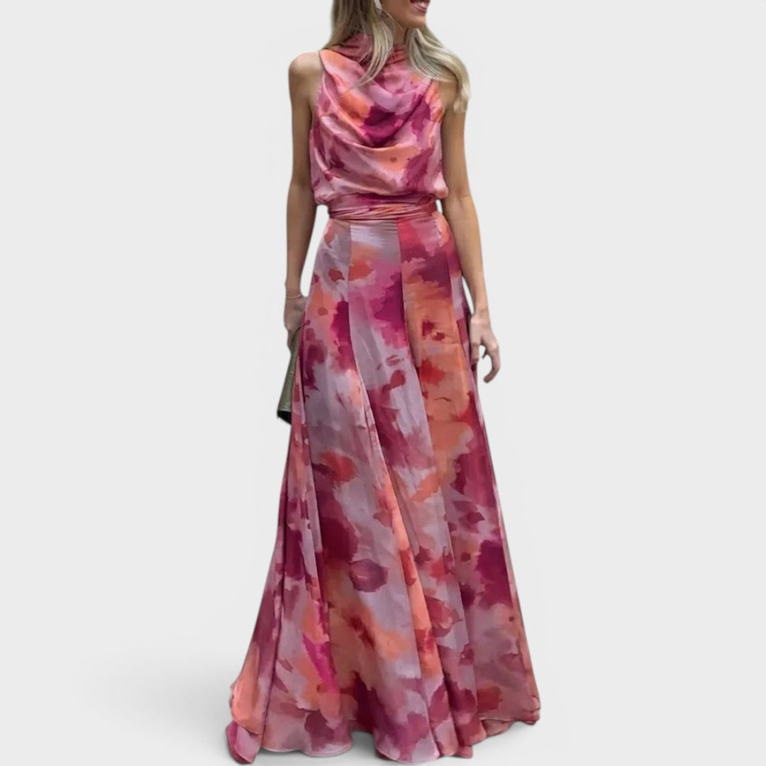 Marina | Watercolor Drape Neck Maxi Dress