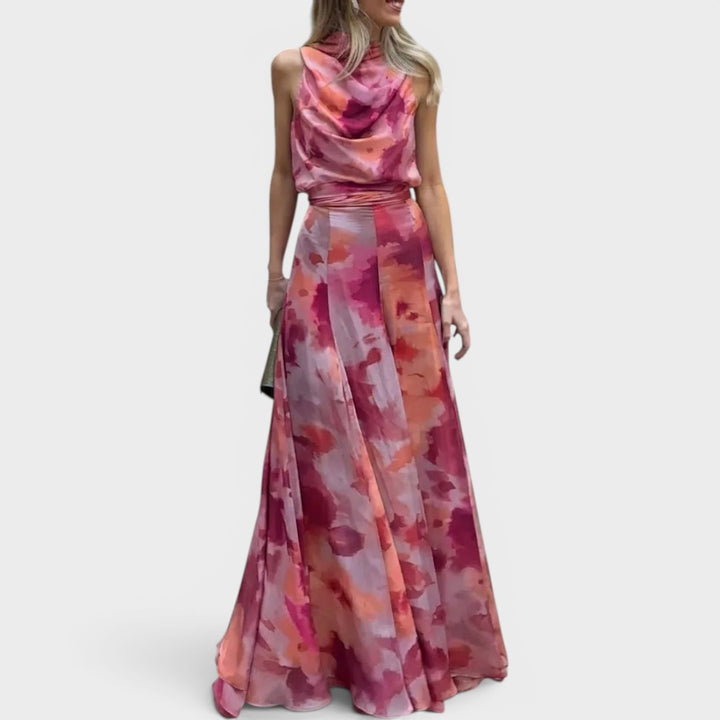 Marina | Watercolor Drape Neck Maxi Dress