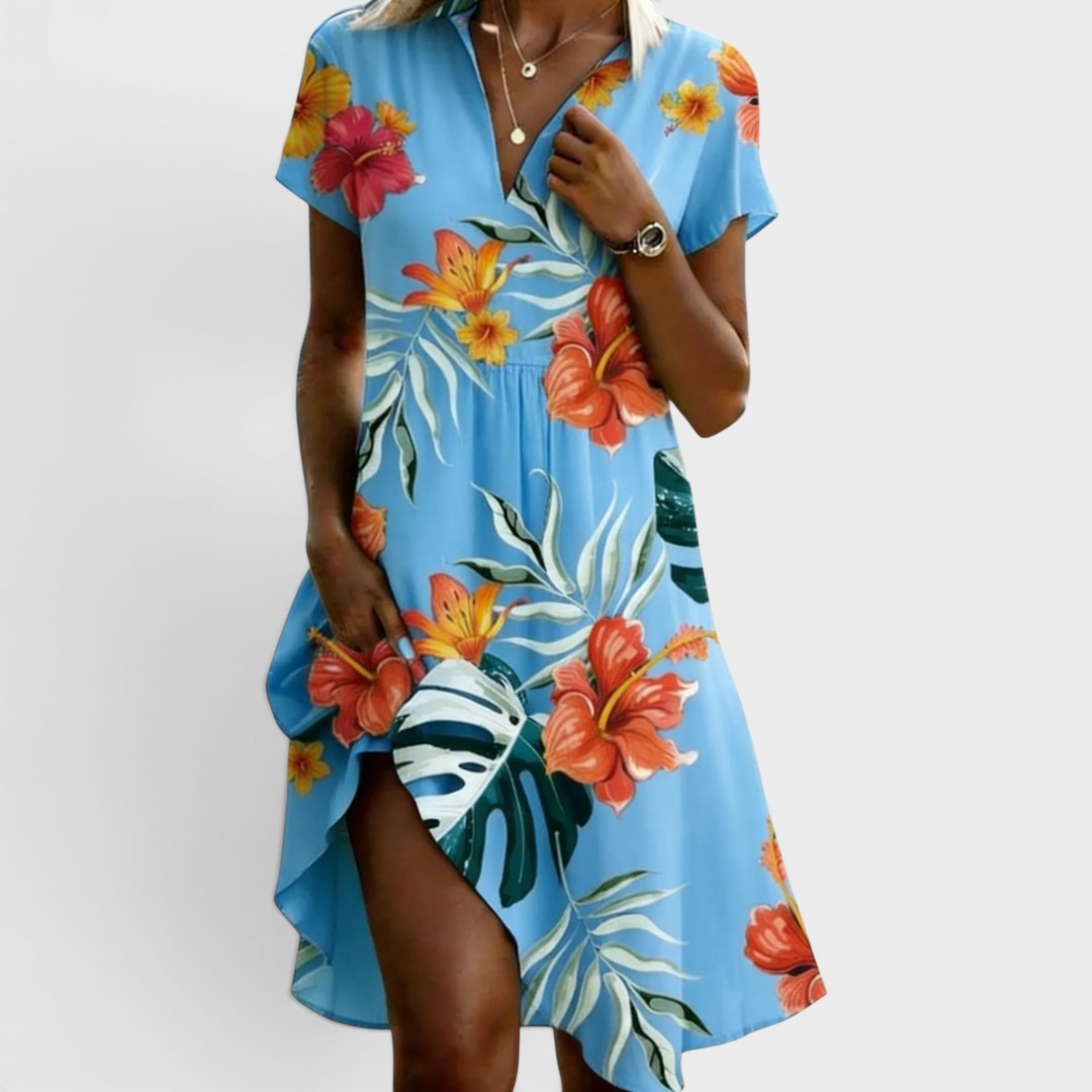 Isla | Tropical Floral V-Neck Midi Dress