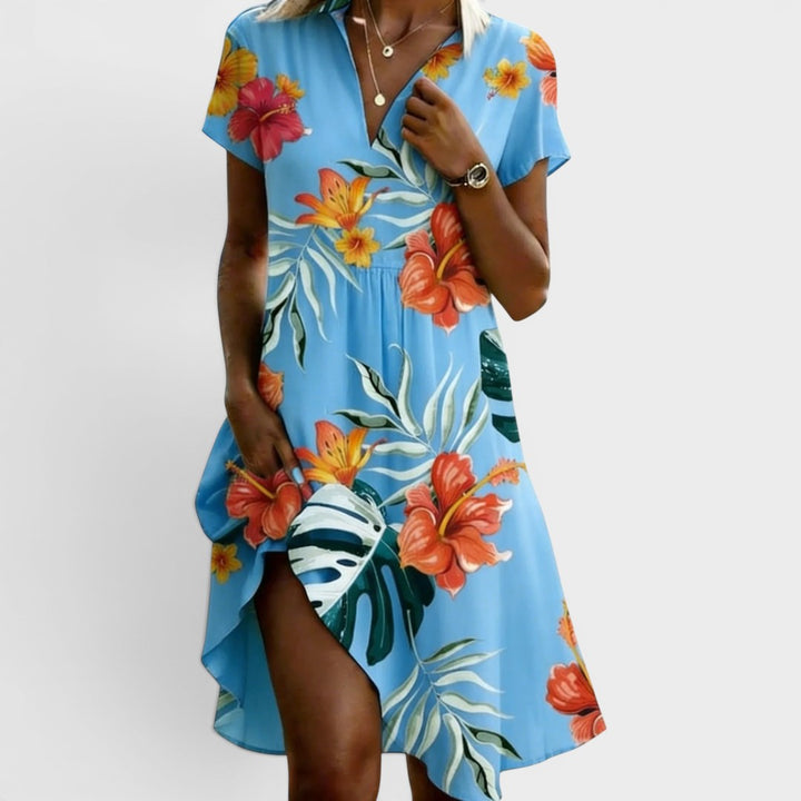 Isla | Tropical Floral V-Neck Midi Dress
