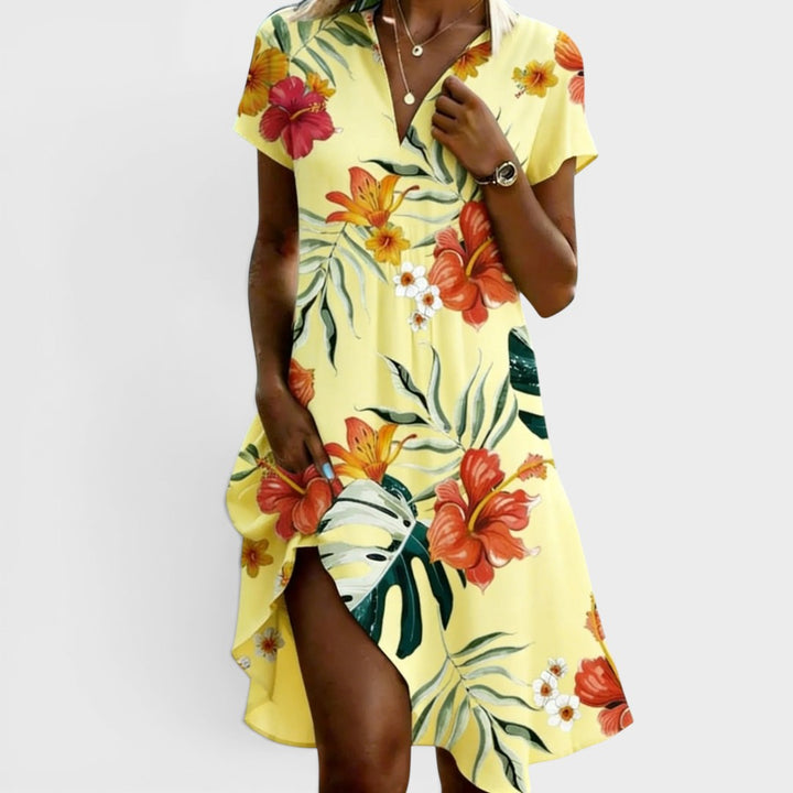 Isla | Tropical Floral V-Neck Midi Dress