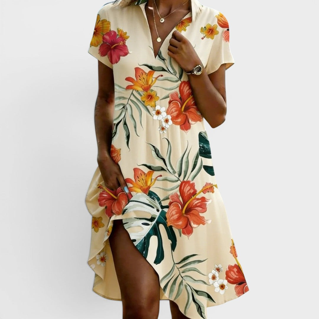Isla | Tropical Floral V-Neck Midi Dress