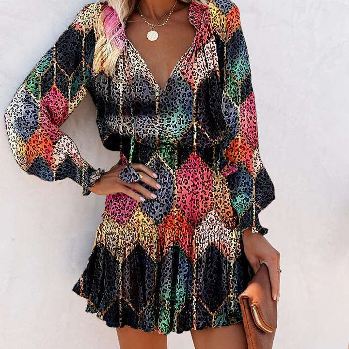 Ariana | V-neck, long sleeves, and ruffles Mini Dress